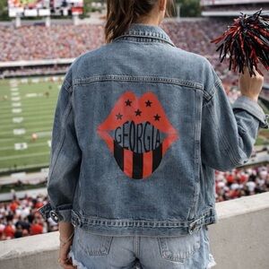 Women's Blue Denim UGA Jacket Bulldog SEC Football Gameday Dawg Georgia Team